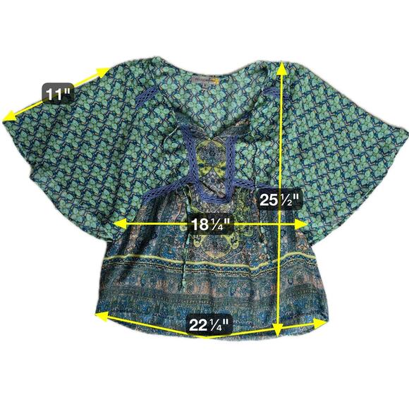 Fig & Flower Anthropologie Boho Top Womens Medium Green Blue Tunic Hippie Blouse - Picture 5 of 11